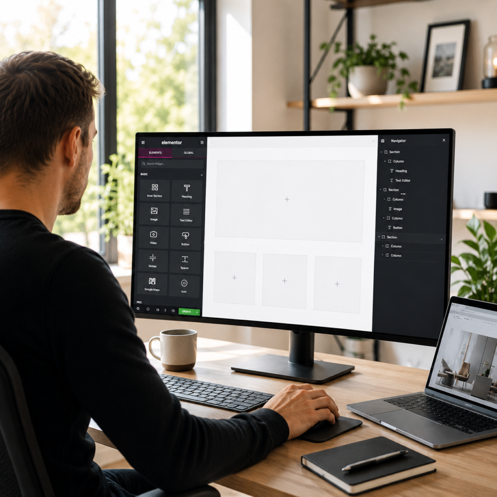 Moderne werkplek met webdesign interface