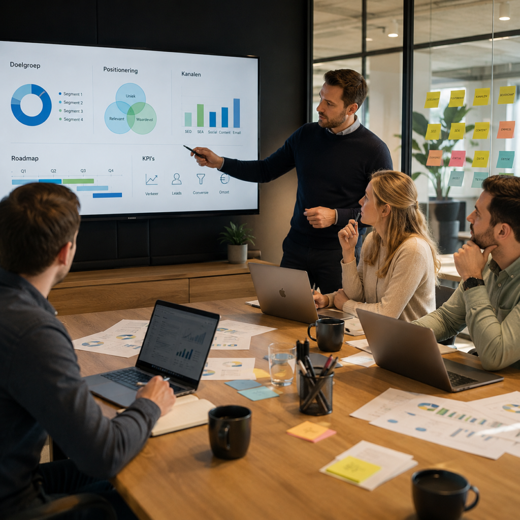 Marketing meeting in vergaderruimte
