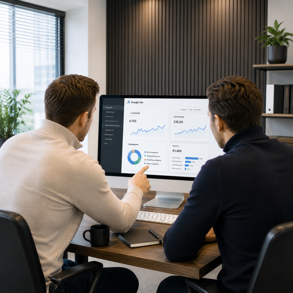 Marketeers in overleg bij computer